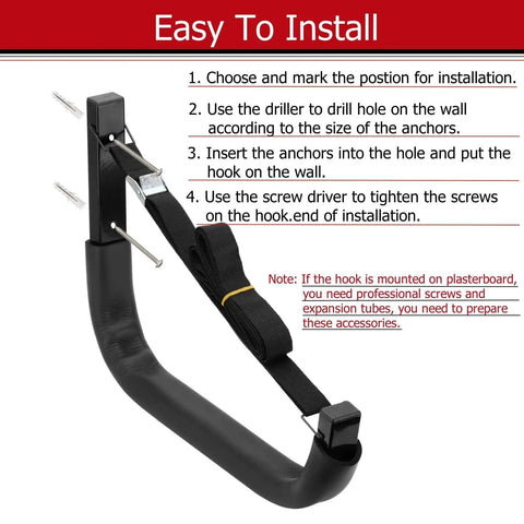 Beefy Heavy Duty Wall Mount Storage Hooks For Kayaks And Paddleboards 4 Pack Garage Rack Hangers With 150 Lbs Capacity Space Saving Wall Mount Organizer For Canoes Boards And More installation instructions view