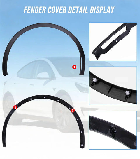 Tesla Model Y Passenger Side Front Fender Trim And Front Right Wheel Arch Fender Flare Molding For 2020 2021 2022 2023 2024 Durable Injection Molded Exterior Trim detail display