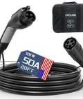Heavy Duty J1772 EV Charger Extension Cable 50Amp 20 Feet with plug and carrying case, coiled cord ready for use.