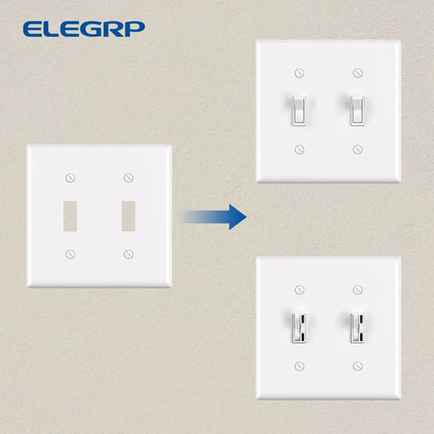 Two Gang Toggle Switch Wall Plate, Unbreakable Thermoplastic Faceplate Cover for Dimmer Switches, Glossy White, Standard Size