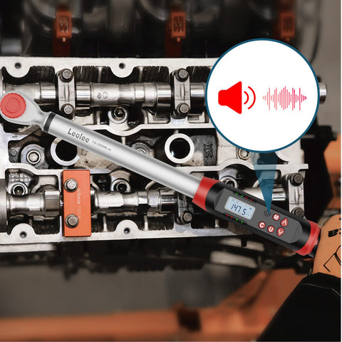 Pro Grade Half Inch Digital Torque Wrench with Angle and Preset Memory in use on car engine