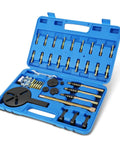 Hardcore 36 In 1 Bearing Puller Set Heavy Duty Red Steel Chrome Vanadium For Cars Trucks Bikes Remove Blind Hole Bearings Easy Fix Home Projects Or Shop Work Anytime Needed By Techs Or Mechanics Who Need Top Durability, blue case open