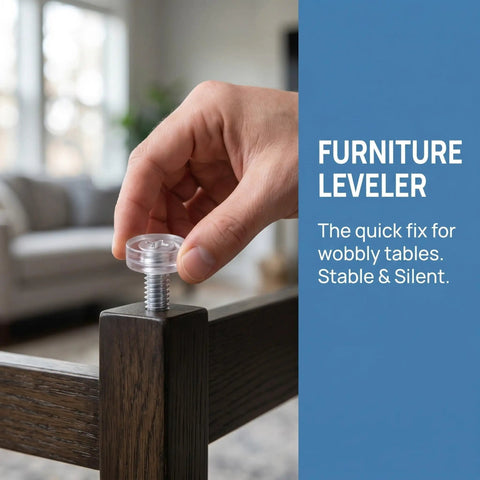 Hand adjusting Adjustable Non Slip Furniture Feet With M8 Threaded Design on chair leg for wobble free stability in home.