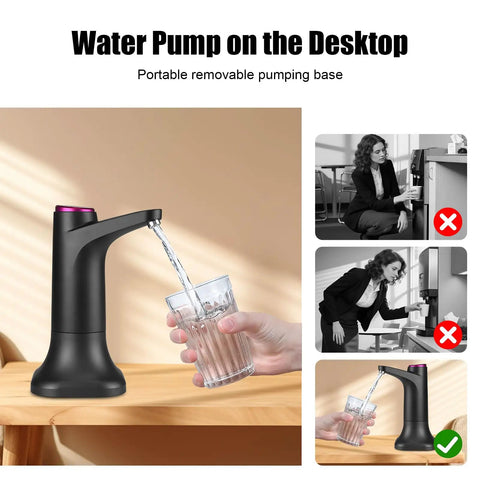 5 Gallon Water Pump With Mobile Base USB Rechargeable Electric Water Dispenser for Bottle Portable Automatic Pump on desktop