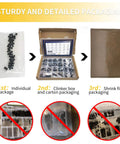 Image showing packaging stages of Internal Hex Drive Cup Point Screws Kit With 22 Sizes M2 To M8, 666 Pcs, 12.9 Grade Alloy Steel Black Finish.