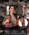 Badass Lightweight 110V Handheld Arc Welder Delivers Knockout 200A IGBT Power with user holding the tool and detachable cables.