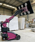 Heavy Duty Vacuum Suction Handling Cart Built To Move Granite Slabs And Glass Sheets with vacuum clamp in action.