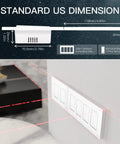 Second Generation WiFi Smart Light Switch, White 4 Gang on wall, showing dimensions, 2.4GHz WiFi, Neutral Wire Required, Easy Install