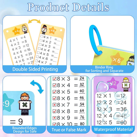 Add Up Fast 1 To 12 Addition Flash Cards Set With Large Times Table Chart showing double-sided cards and ring binder
