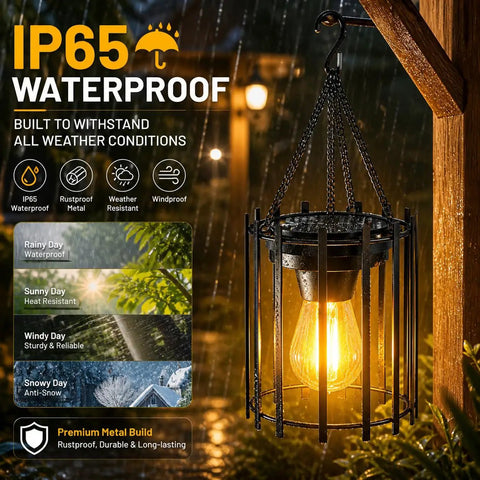 Bright Solar Lanterns Outdoor Waterproof Hangable Lights With Auto On Off Upgraded Lit Warm LED for Porch Yard Patio