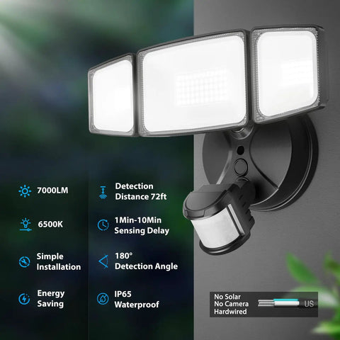 Heavy Duty 75 Watt LED Flood Light With Motion Sensor And Dusk To Dawn Delivering 7000 Lumen Blazing Bright Output Featuring An Adjustable Triple Head Setup That Rocks In Bad Weather And Tops Off Your Outdoor Yard Security