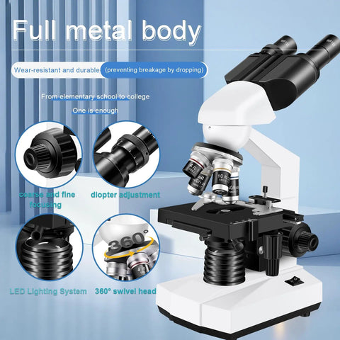 Adult Lab Microscope With 40X To 2000X Magnification Binocular Eyepieces WF10x And WF25x USB Camera metal body details