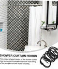 Bathroom with stylish tiles and shower featuring Oval Shower Curtain Hooks Set Of 12 For Bathroom No Rust Rings With Snap Closure And Smooth Glide Decorative Hanging Clips Durable Finish For Easy Install And Quiet Sliding.
