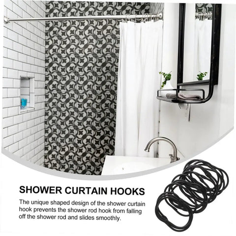 Bathroom with stylish tiles and shower featuring Oval Shower Curtain Hooks Set Of 12 For Bathroom No Rust Rings With Snap Closure And Smooth Glide Decorative Hanging Clips Durable Finish For Easy Install And Quiet Sliding.