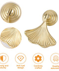 Six Piece Golden Ginkgo Leaf Cabinet Knobs, Smooth Drop Pendant Pull Handle Hardware For Drawers And Wardrobes, close-up view of golden finish and intricate design.