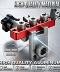 Heavy Duty Self Centering Doweling Jig Kit With Precision Drill Guide For Woodworking Crafts showing laser-etched markings on aluminum.