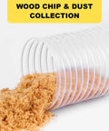 Heavy Duty 2.5 X 10 Ft Dust Collection Hose White Pvc Flexible Tube With Knot Proof Carbon Steel Coil And Quick Grip Clamps Crushes Workshop Grime Like A Boss For Daily Pro Shops with wood chips spilling out.