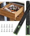 14 Inch Soft Close Drawer Slides Set 6 Pairs Ball Bearing Full Extension Side Mount Heavy Duty 100 LB Capacity Black Cabinet Drawer Slides With Quiet Close Action, with screws
