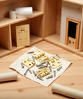 1 Set 1/12 Scale Tiny Dollhouse Door Hinges With 4 Pieces And 16 Screws, displayed with miniature furniture background