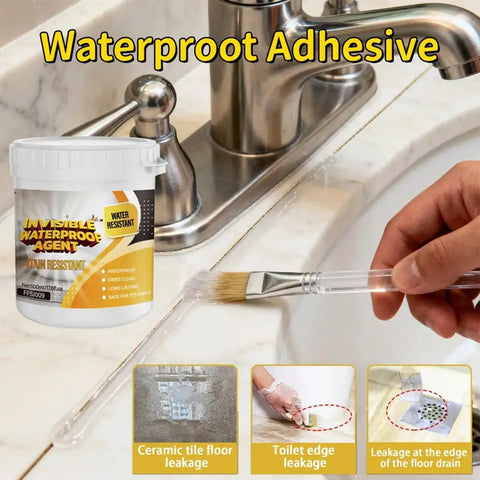 No Sweat Waterproof Adhesive And Invisible Anti Leakage Coating Featuring Built In Brush For Roofs Walls And Floors Dries Clear on sink edge