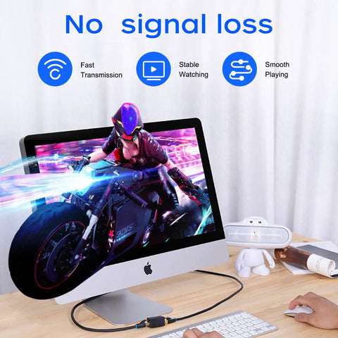 RJ45 Cat6 Ethernet Extender Coupler Female To Female High Speed Network Cable Joiner For Extending Length Copper Gold Plated Contacts For Strong Signal Fast Data Transmission Easy Plug And Play on desk with monitor