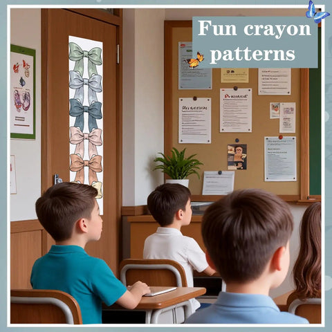 Classroom with 2 Pcs Bow Classroom Door Window Curtains Blackout Thick Polyester Light Blocking Window Covers 8 By 43 Inches For Office Porch And Room Cozy Vibe Morandi Color Palette installed on door, creating cozy vibe with Morandi colors.