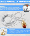 Quarter Inch Air Tank Drain Valve With Sixty Inch Cable For Semi Trucks And Trailers, brass valve with nylon rope details