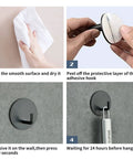 Installation steps for Heavy Duty Waterproof Adhesive Hooks For Bathroom Stainless Steel 304 Black Stick On Wall Hooks