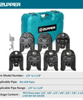 7 Piece Compact Press Jaws Kit For 1/4 Inch To 1 1/8 Inch Refrigeration Piping with blue carrying case and size labels