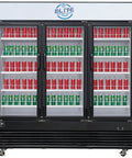 Heavy Duty Commercial Display Refrigerator Three Section Hinged Glass Door Upright Fridge Cooler with drinks inside