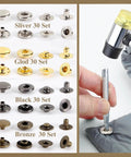 All-in-One Pro Grade 12.5mm Heavy Duty Snap Fasteners Kit With 304 Stainless Steel Button Snaps, 486 Pieces, 4 Colors shown.