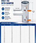 Top Shelf Three Way Stainless Steel Air Duct Damper Valve With Plug And Play Ventilation Flow Control For Any Garage Shop Project Demanding Sick Airflow Performance specifications chart with dimensions.