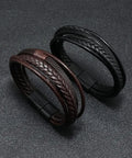Fresh Brown Braided Leather Bracelet For Men And Women Unisex Premium PU Leather Wristband Jewelry on black background.
