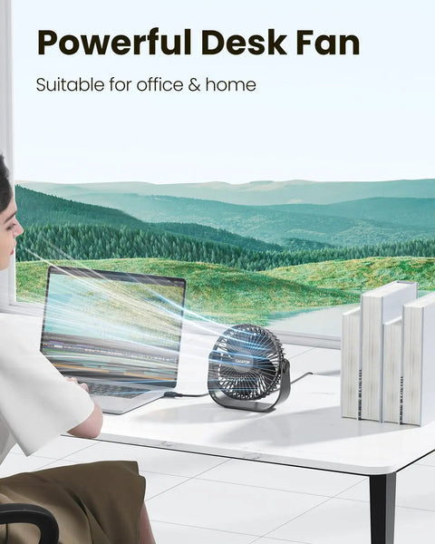 USB Desk Fan With 3 Speeds, Ultra Quiet Go-To Personal Table Fan For Home Office And Travel, 5.5 Inch Portable Cooling, 90 Degree Tilt