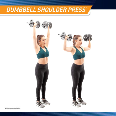 Woman using Standard Size Curl Bar And Dumbbell Handle Set With A 47 Inch Bar And 14 Inch Handles For 1 Inch Plates Heavy Duty
