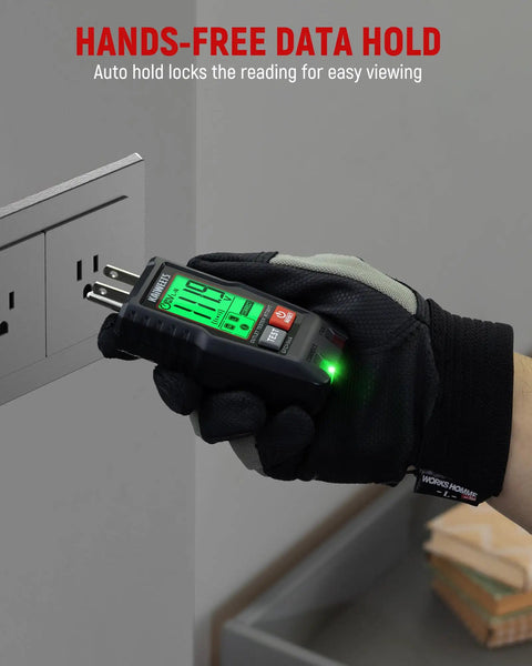 GFCI Outlet Tester With LCD Display And Auto Hold For 120V AC Home Outlets, 3-Prong Wiring Detector in use