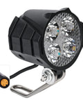 Ultra Bright LED Bike Headlight With 3 Pin Female Waterproof Connector, 12W 300 Lux Front Light And Horn Warning For Night Rides.