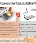 Front view of YIHAOSSING stainless steel cheese slicer with grid scale and anti-slip pads.