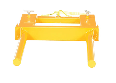 Heavy Duty Steel Horizontal Drum Positioner With 650 Lb Capacity And Bright Yellow Finish For Industrial Shops, Factories, And Warehouses To Safely Roll And Flip Drums Like A Pro - Front view