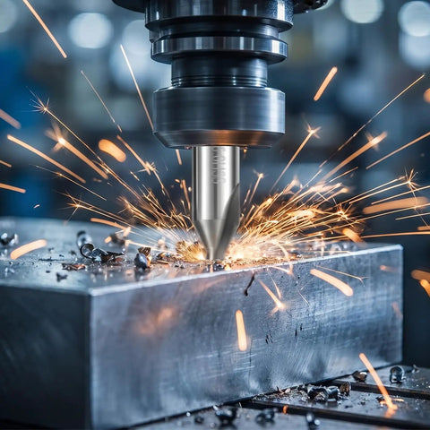 Metal lathe using 7 Piece Center Drill Set With 60 Degree Countersink Bits in M2 Pro Grade High Speed Steel for creating pilot holes.