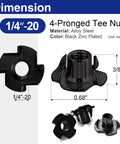 100 Pack 1/4-20 T Nuts for Wood, Black Carbon Steel 4 Prong Tee Nuts for Furniture, Cabinets, and Rock Climbing Holds
