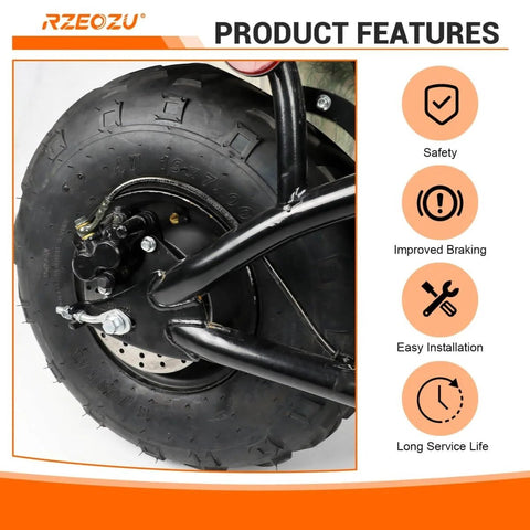 Mini Bike Rear Hydraulic Disc Brake Kit With Seven Eighths Inch Left Master Cylinder And Sixty Seven Inch Hose Fits Coleman RT200 RB200 B200R B200V B200C B200 Mega Moto B212 200cc Minibikes Upgrade Your Braking Performance installed on wheel showing improved braking features