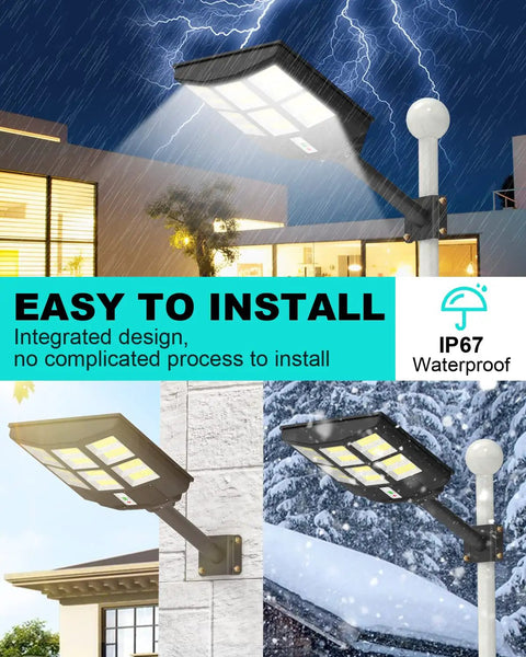600W Solar Street Light Outdoor Waterproof Dusk To Dawn 60000 Lumens 6500K High Brightness LED Street Lamp on pole