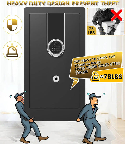 Huge Fireproof Biometric Safe For Home Office With Fingerprint And Keypad Lock, resistant to theft with 78 lbs steel frame.