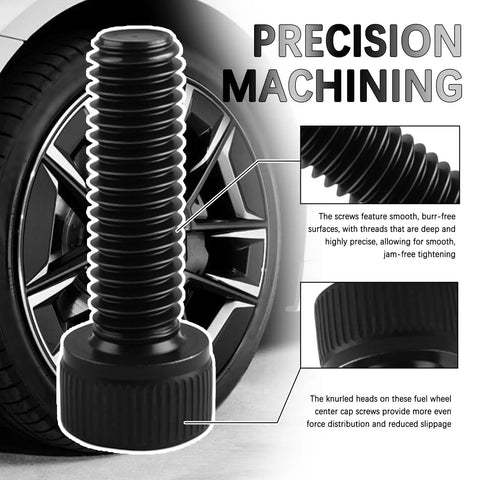 Fuel Wheel Center Cap Screws Replacement Kit With Hex Wrench, Corrosion Proof Thread Locking Bolts For 1001-63B Models shown with detailed close-up.