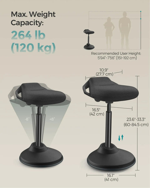 Ergonomic Wobble Stool With Height Adjustable Desk Seat For Standing Use, 23.6 To 33.3 Inches Range, Swivel Balance Chair dimensions