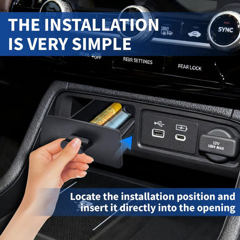 Center Console Organizer Tray For 2023 To 2026 Pilot And 2026 Passport being installed, showing hidden compartment for storage.