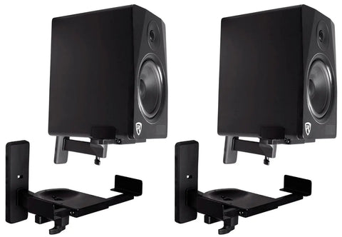 Adjustable Wall Mount Speaker Brackets Pair For Bookshelf Speakers And Studio Monitors 180 Degree Swivel 10 Degree Tilt 40lb Capacity