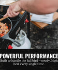 Propane Double Burner Camp Stove For Outdoor Cooking With Two Burners High Heat Adjustable PSI Regulator simmering food