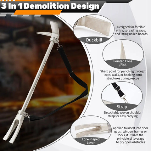 30 Inch Halligan Tool With Shoulder Straps For Firefighters And Emergency Breach Heavy Duty 45 Gauge Steel Forged Halligan Bar Demolition Tool